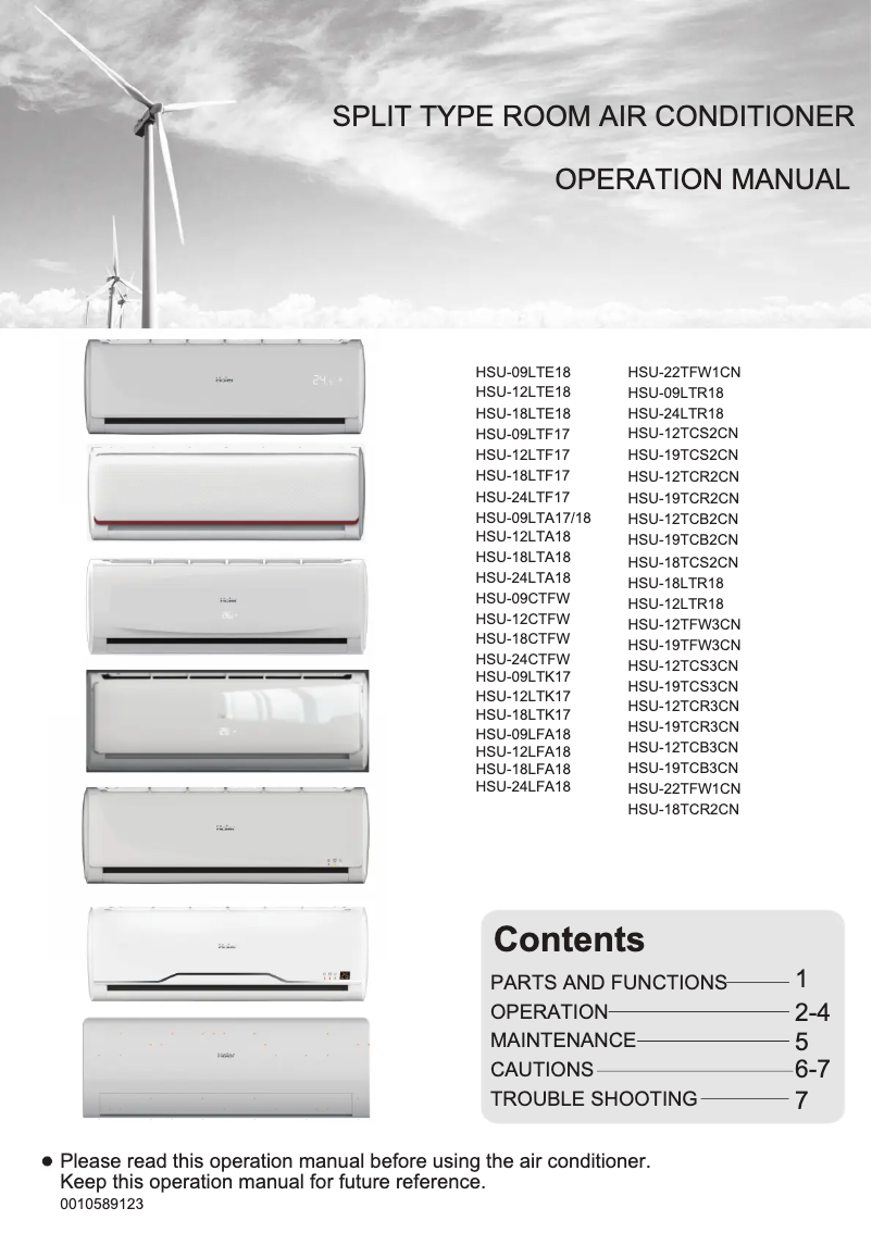 Page 1 of the manual User Manual Haier HSU-09LTA17