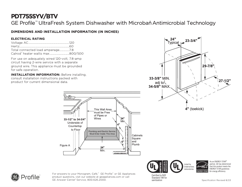 Page 1 of the manual Technical Sheet GE PDT755SYVFS