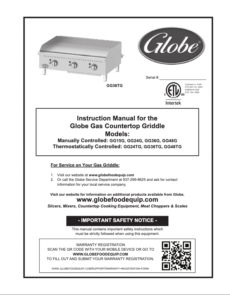 Page 1 of the manual User Manual Globe GG48G