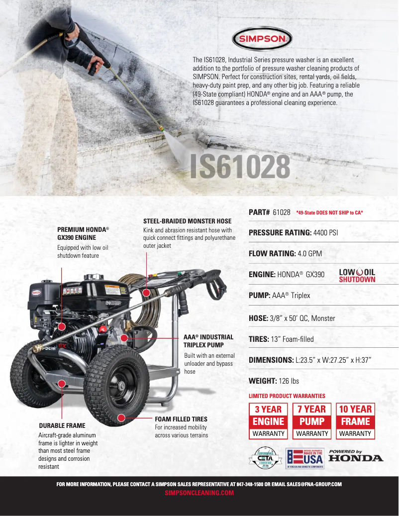 Page 1 of the manual Technical Sheet Simpson IS61028-S