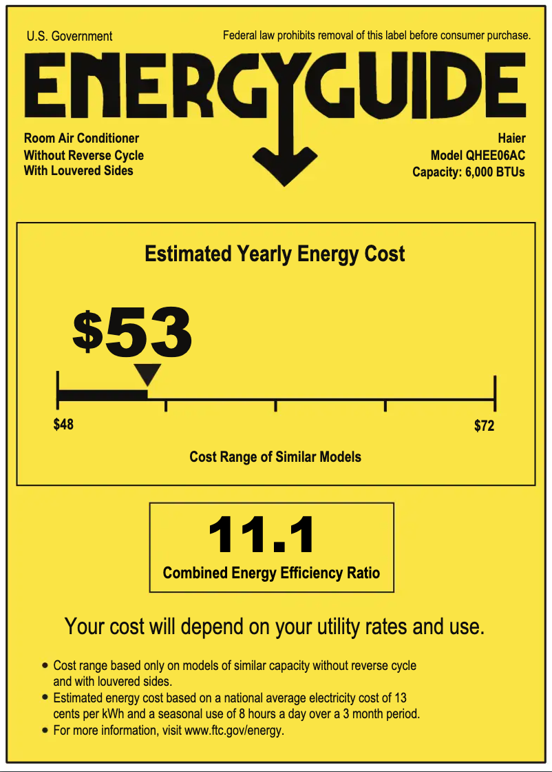 Page 1 of the manual Energy Label Haier QHEE06AC