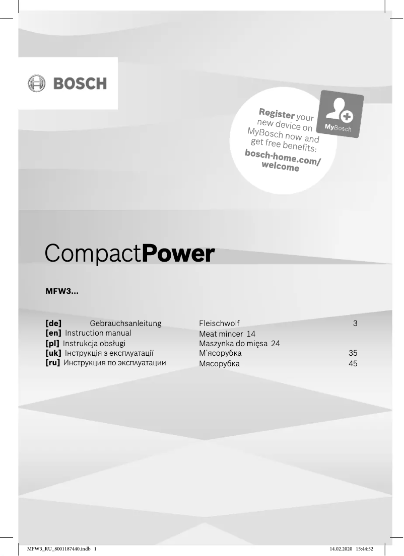 First page image of the manual for MFW3540W