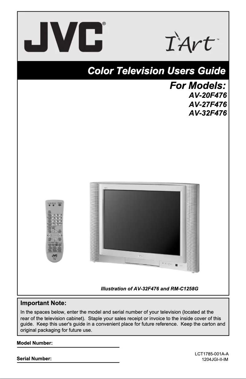 Page 1 of the manual User Manual JVC AV20F476