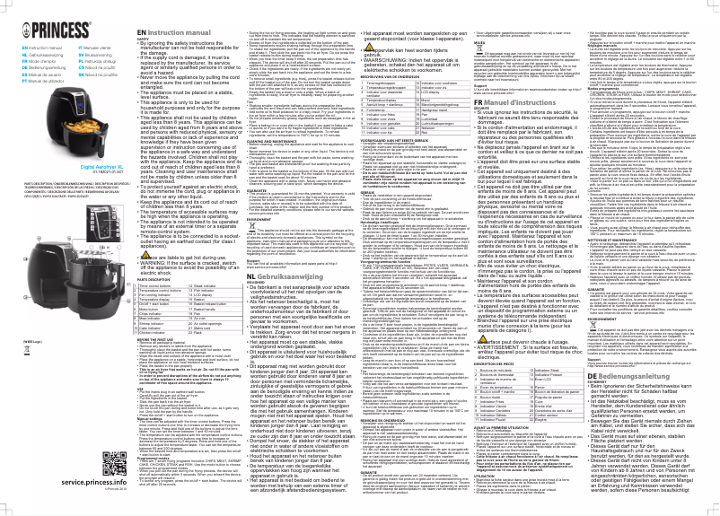 Page 1 of the manual User Manual Princess Digitale Aerofryer XL 182021