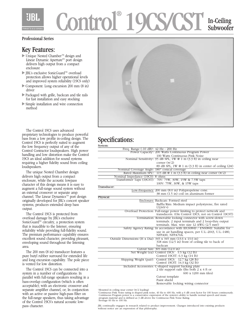 First page image of the manual for Control 19CST