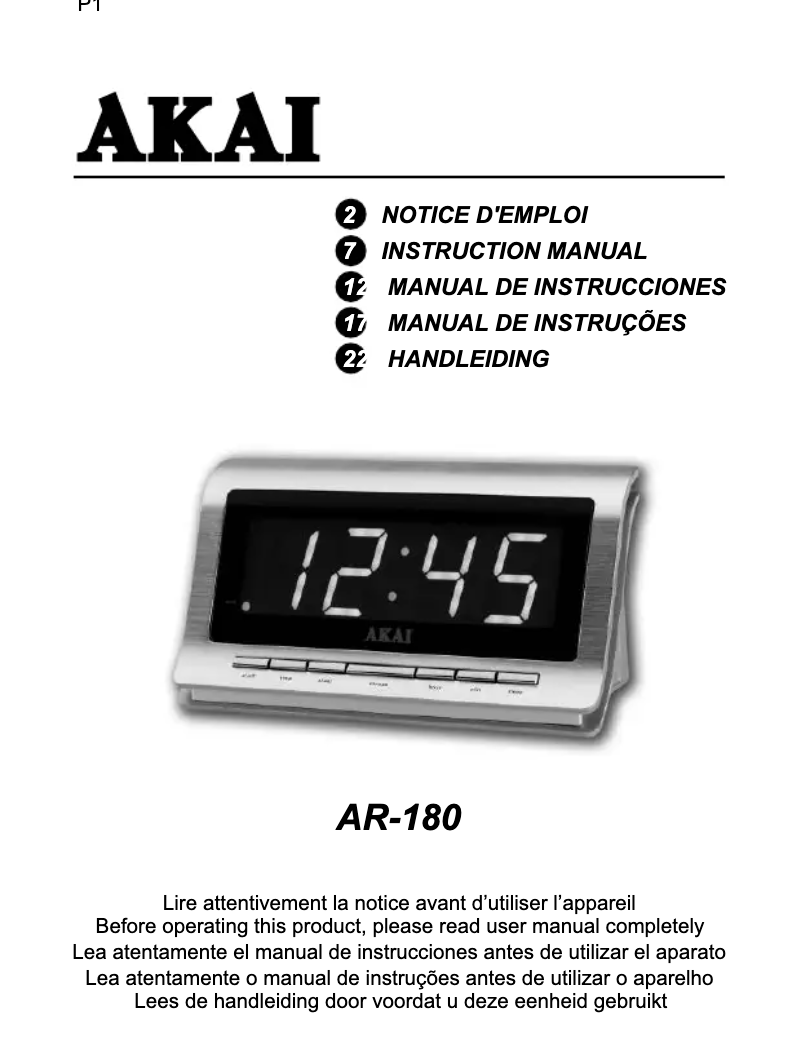 Page 1 of the manual User Manual AKAI AR-180K