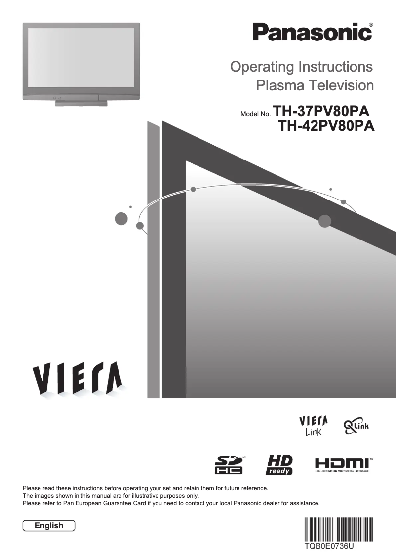 Page 1 of the manual User Manual Panasonic TH-42PV80PA