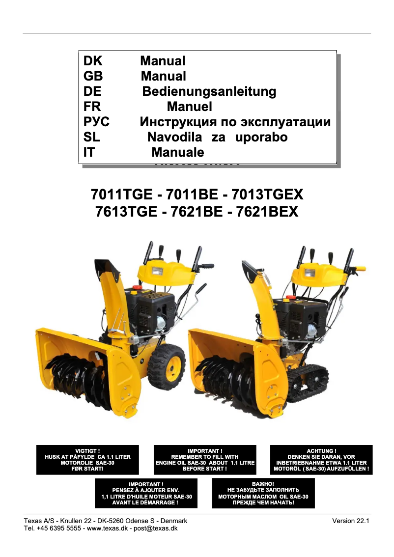 Page 1 of the manual User Manual Texas Snow King 7011 TGE