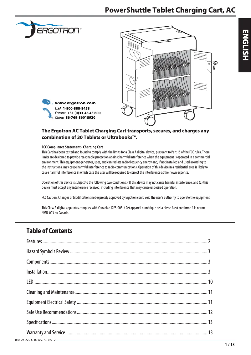 Page 1 de la notice Manuel utilisateur Ergotron PS Tablet Charging Cart