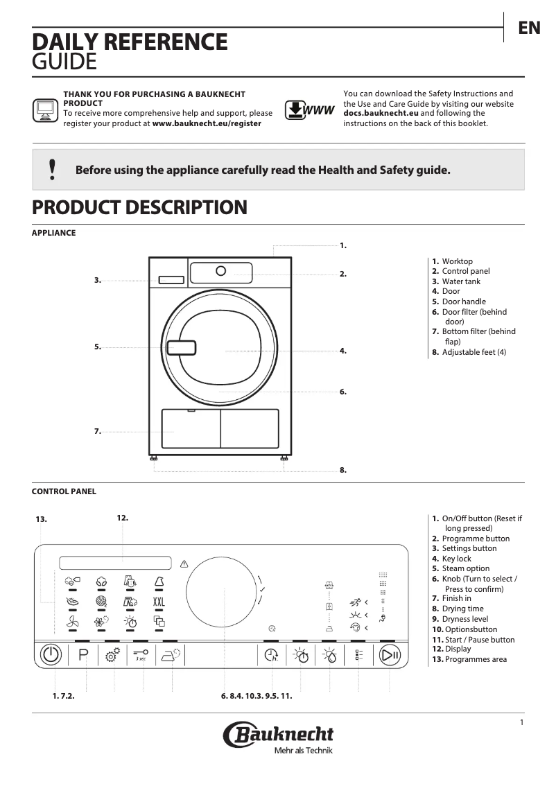 Page 1 of the manual User Manual Bauknecht TRPC 74521