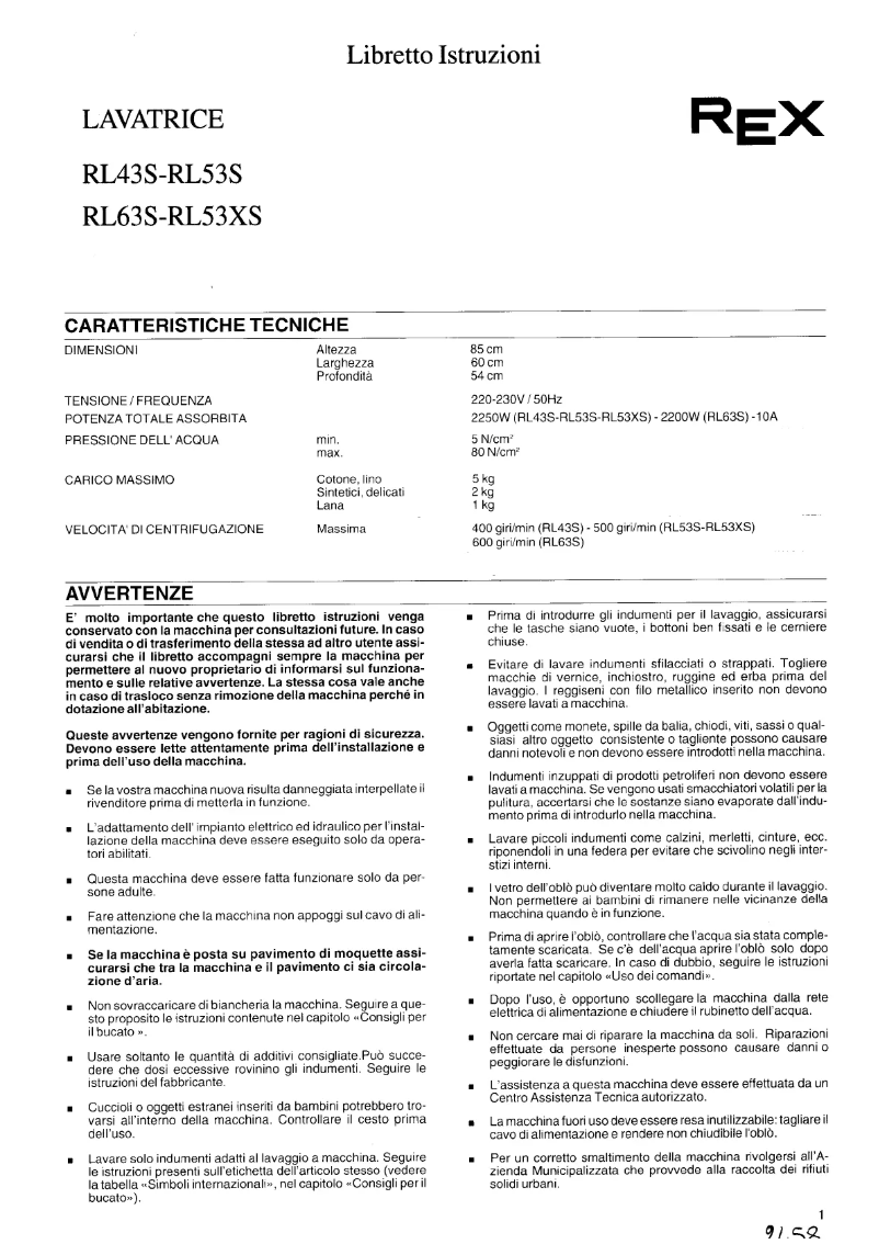 Page 1 of the manual User Manual Rex RL63S