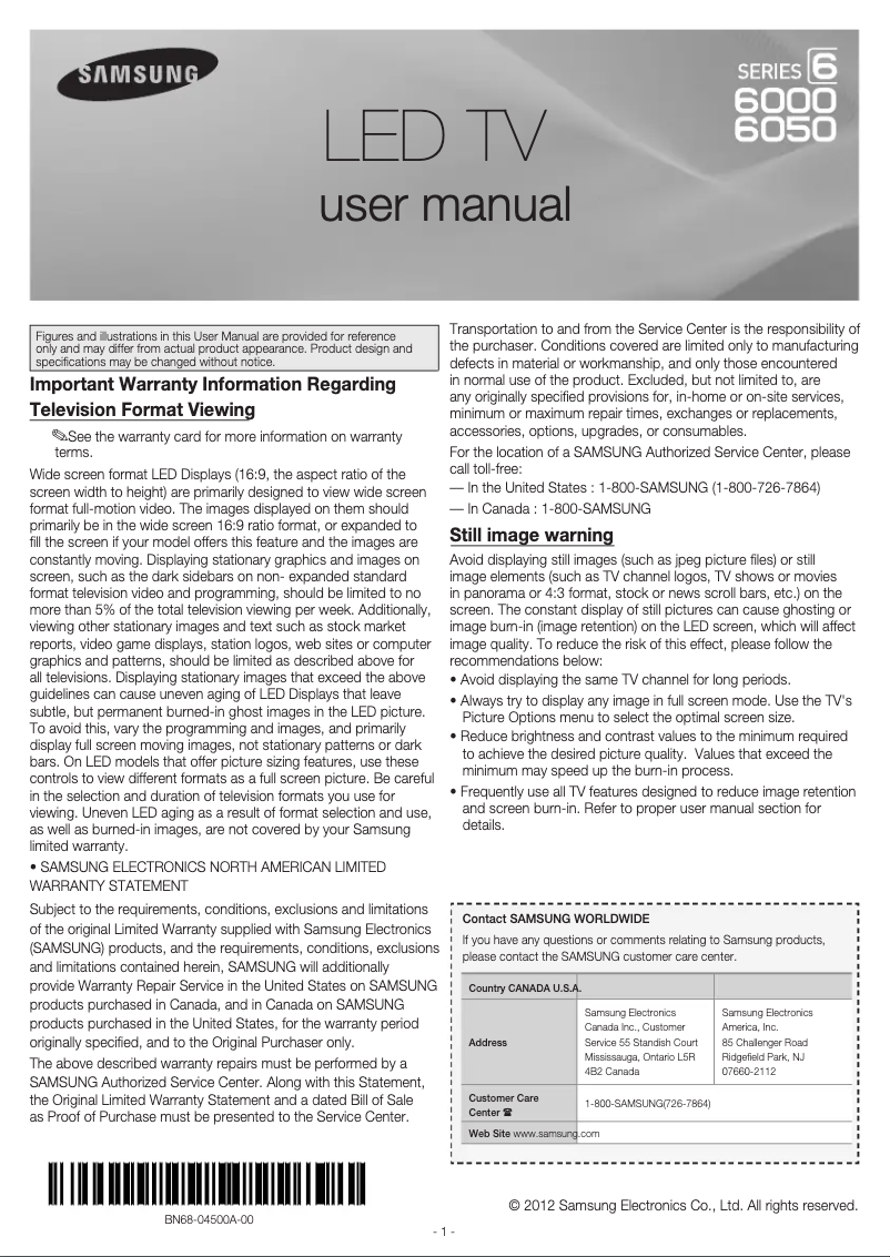 Page 1 of the manual User Manual Samsung UN46EH6000F