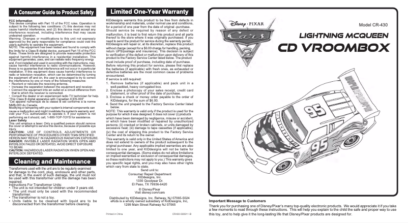 Image de la première page du manuel de l'appareil CR-430