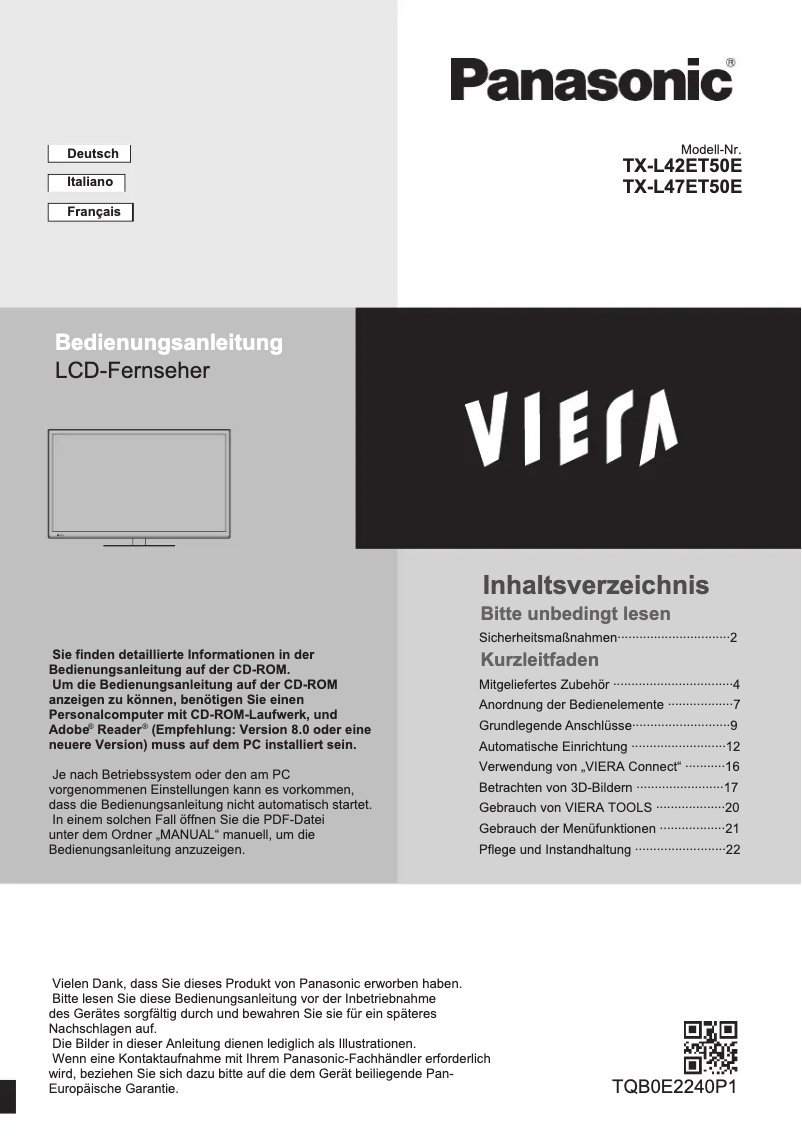 First page image of the manual for TX-L42ET50