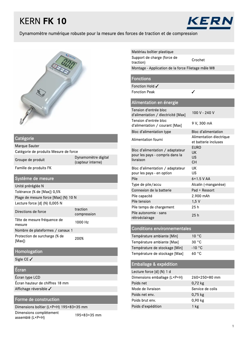 Page 1 of the manual Technical Sheet Kern FK 10