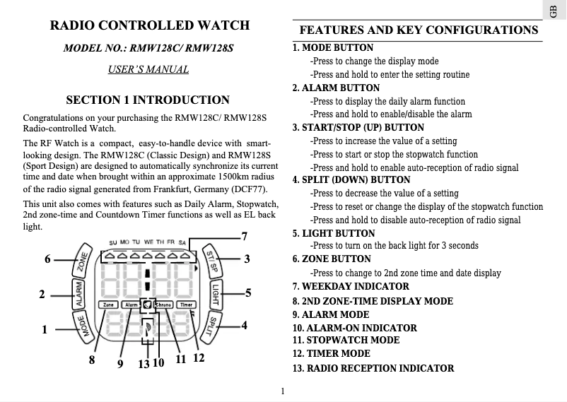 Page 1 of the manual User Manual Oregon Scientific RMW128C