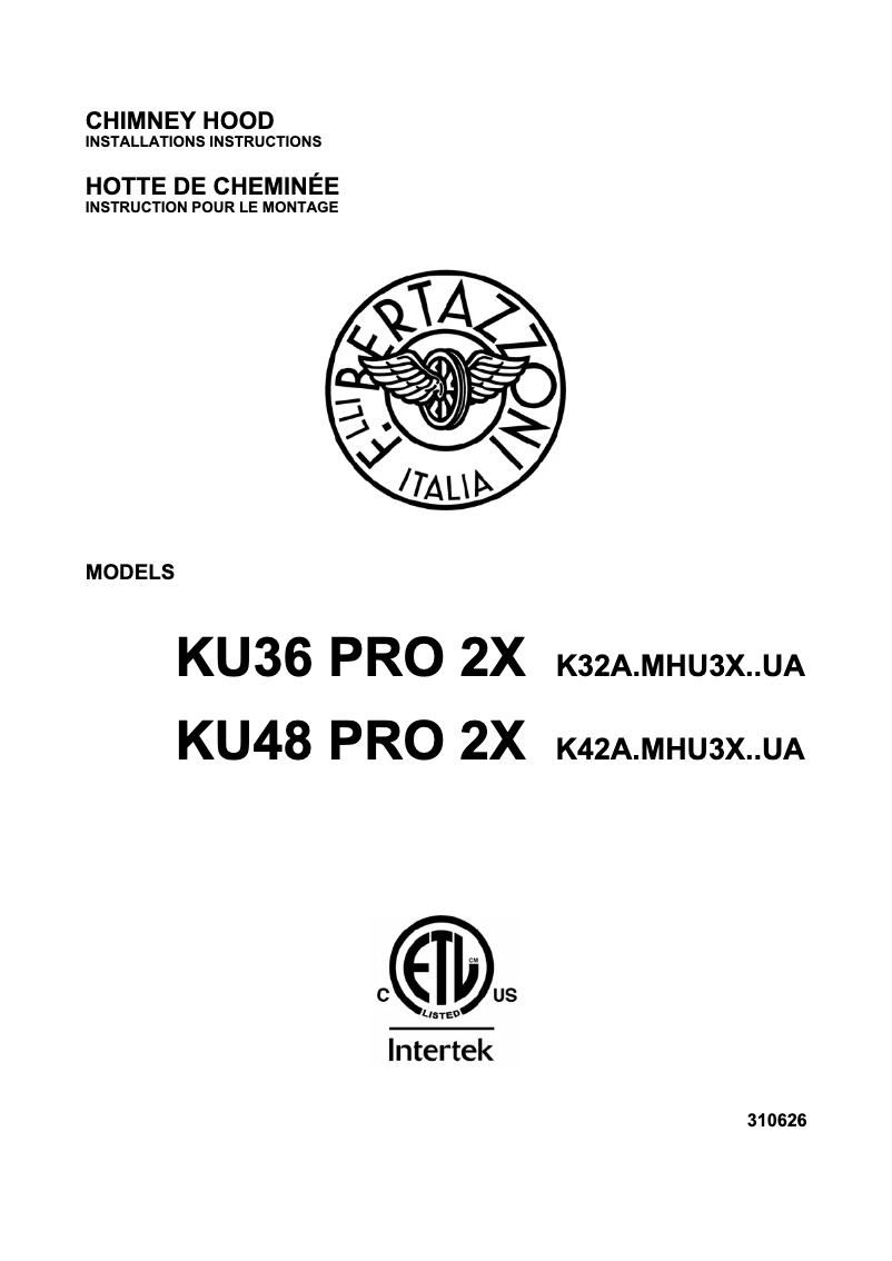First page image of the manual for KU36PRO2X14