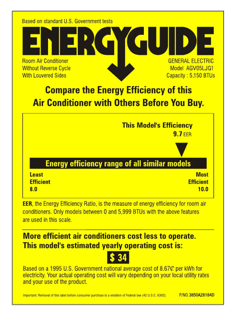 Page 1 of the manual Energy Label GE AGV05LJ