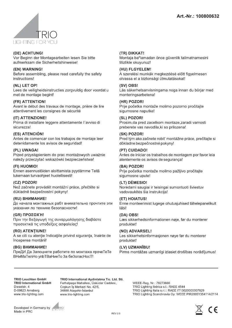 Page 1 of the manual User Manual Trio Lighting Nacho 100800632