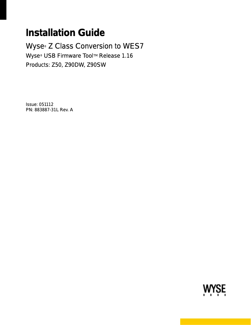 First page image of the manual for WES7 conversion kit for Z class