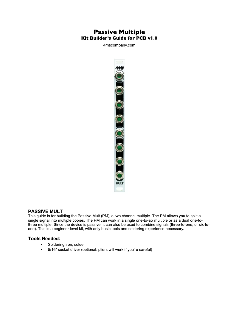 First page image of the manual for Passive Multiple