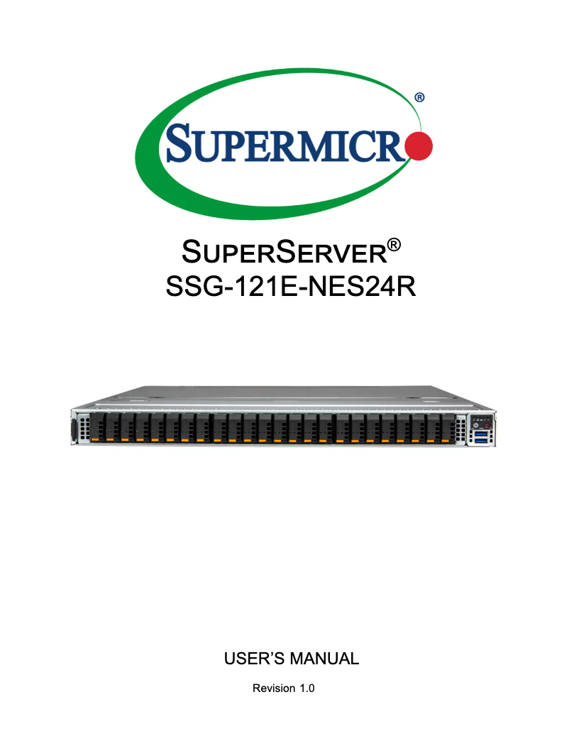 First page image of the manual for SuperServer SSG-121E-NES24R