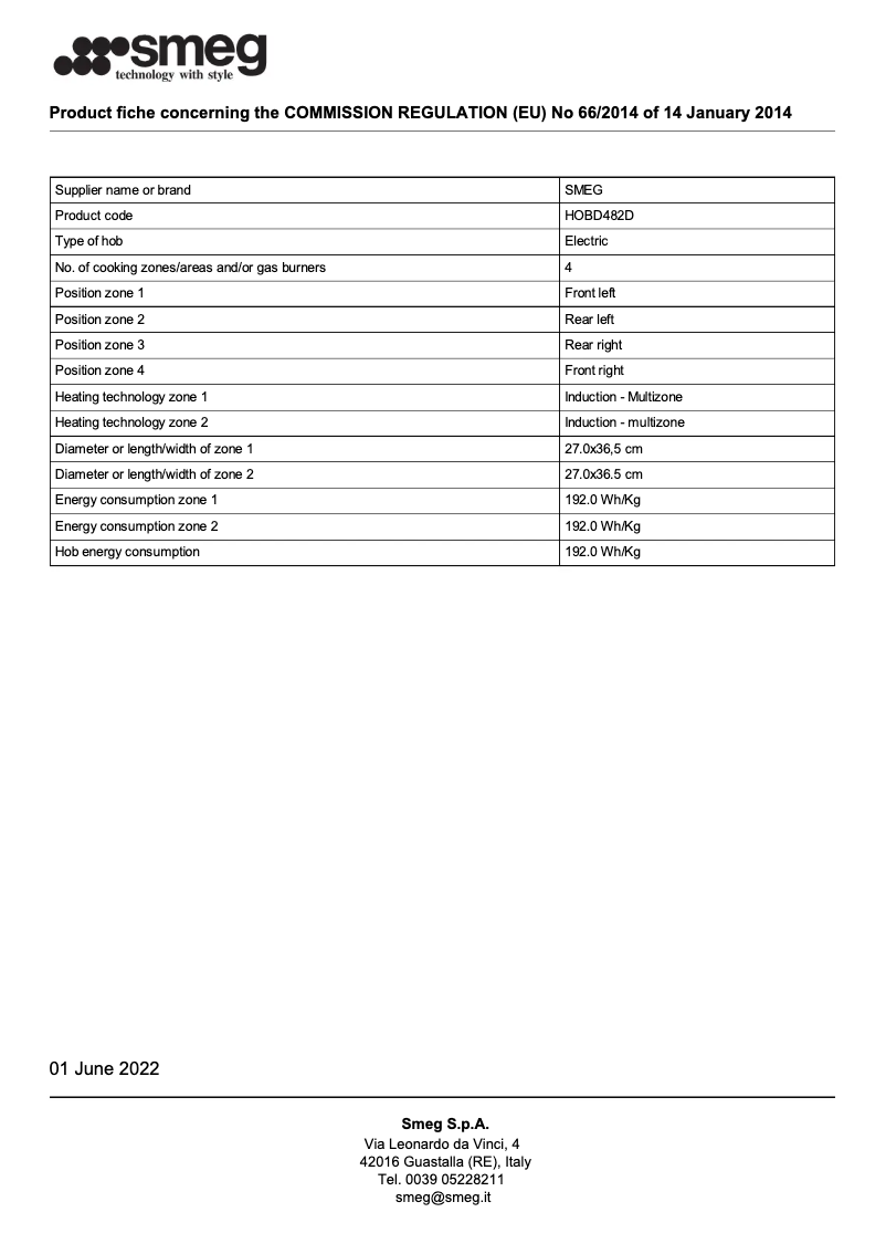Page 1 of the manual Brochure Smeg HOBD482D