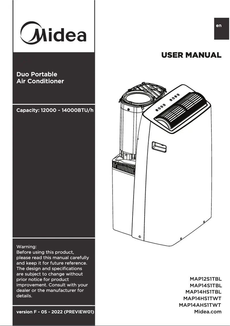 Page 1 of the manual User Manual Midea MAP14HS1TBL