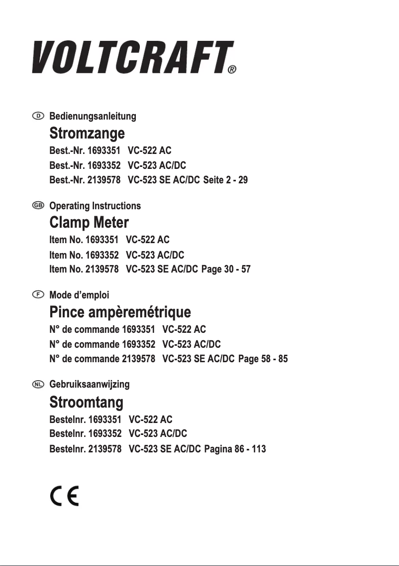 First page image of the manual for VC-522