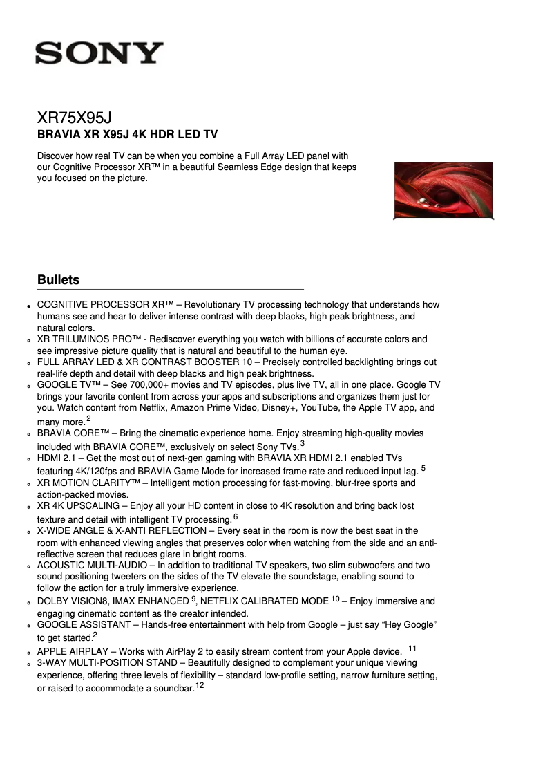 First page image of the manual for Bravia XR-75X95J