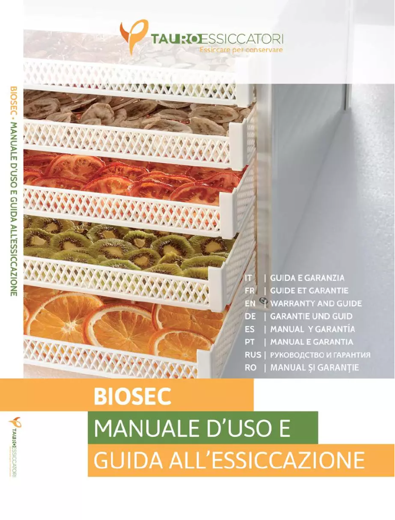 Page 1 of the manual User Manual Tauro Essiccatori Biosec Silver B5-S