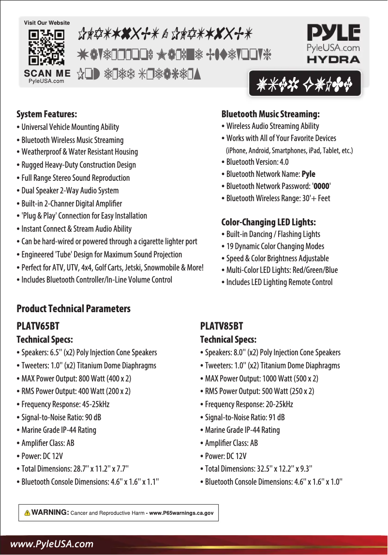 First page image of the manual for PLATV65BT
