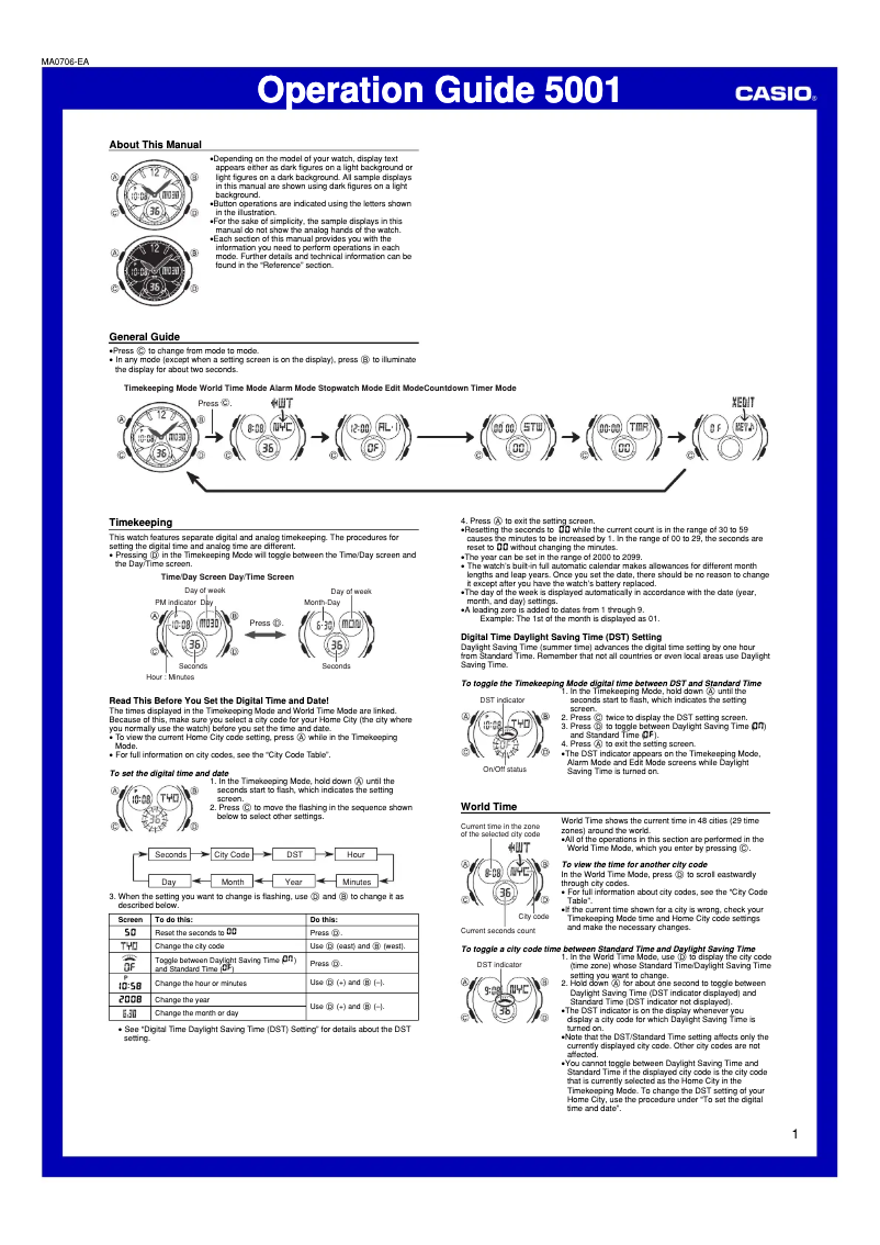 Page 1 of the manual User Manual Casio Baby-G BGA-110-7BER