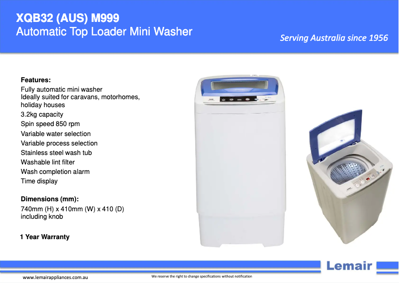 First page image of the manual for XQB32