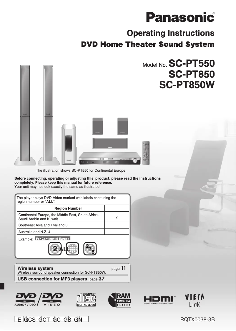 First page image of the manual for SC-PT850EE-S