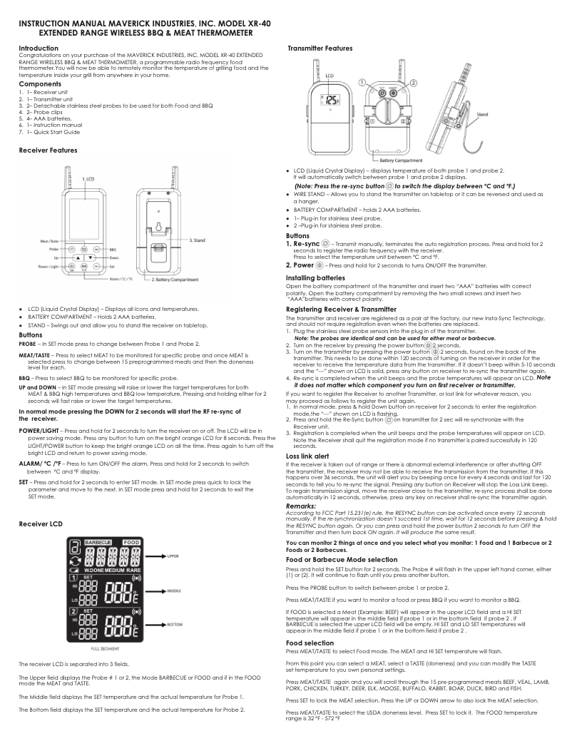 Page 1 of the manual User Manual Maverick XR-40