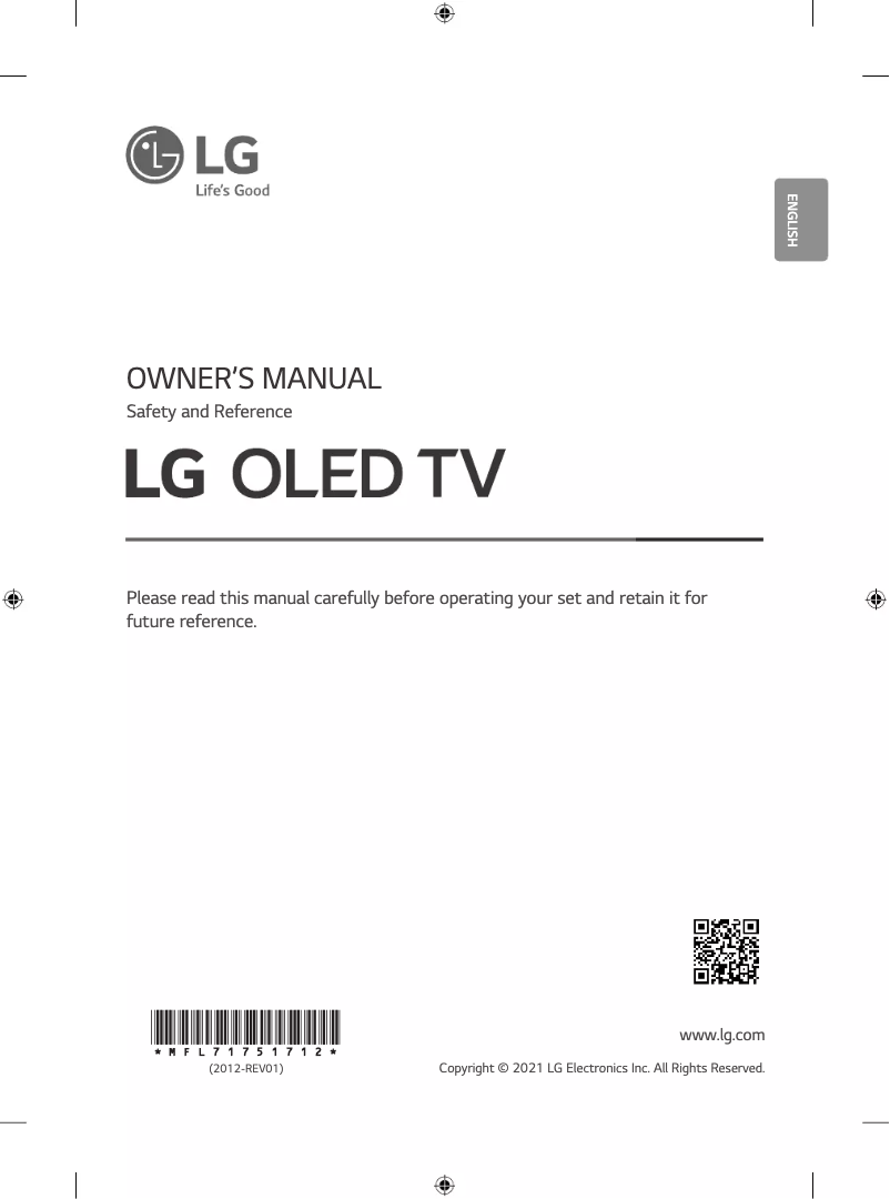 First page image of the manual for OLED77C1PTB