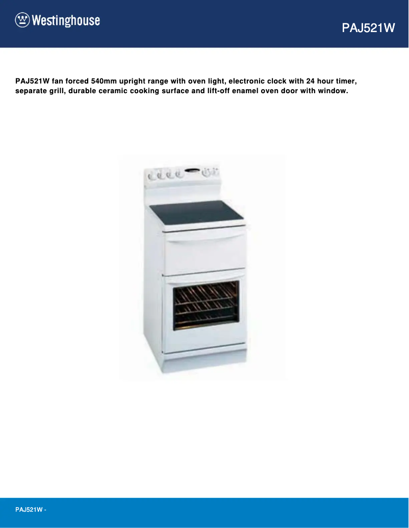 Page 1 of the manual User Manual Westinghouse PAJ521W