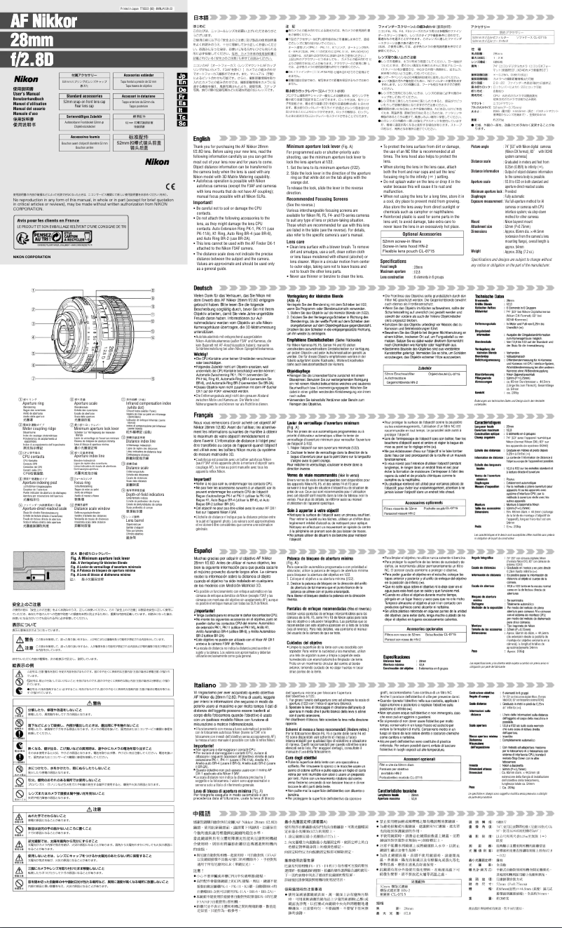 First page image of the manual for 28mm f/2.8D AF Nikkor
