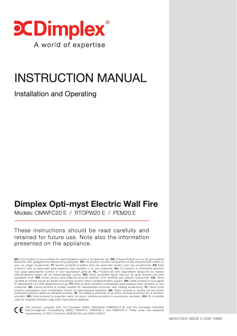 Page 1 of the manual User Manual Dimplex RTOPW20E