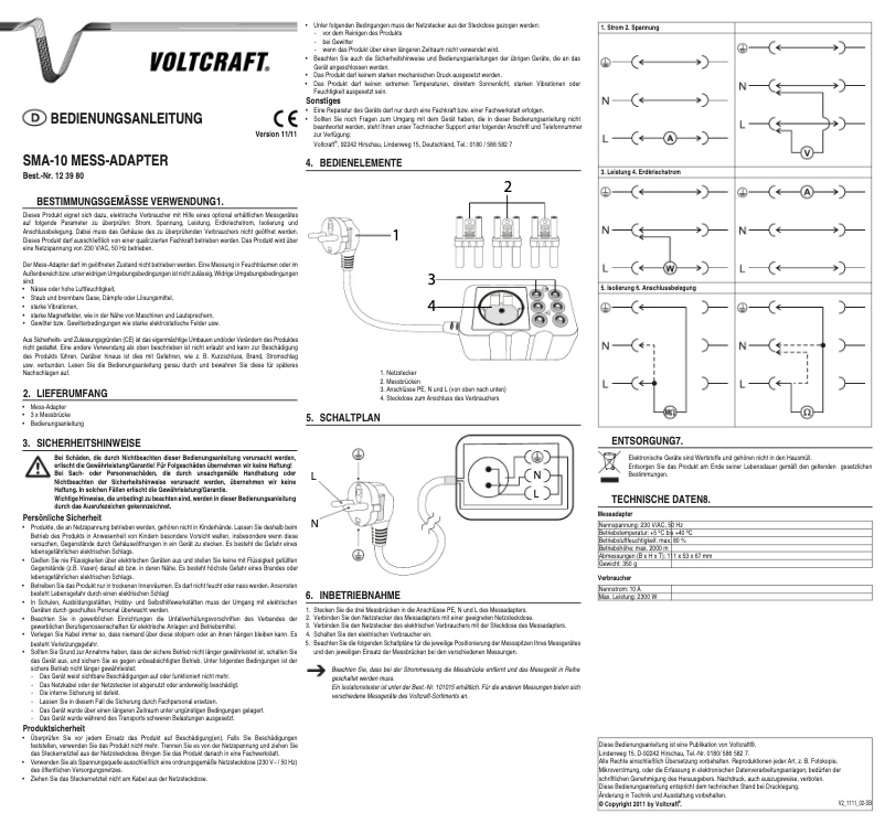 Page 1 of the manual User Manual Voltcraft SMA-10
