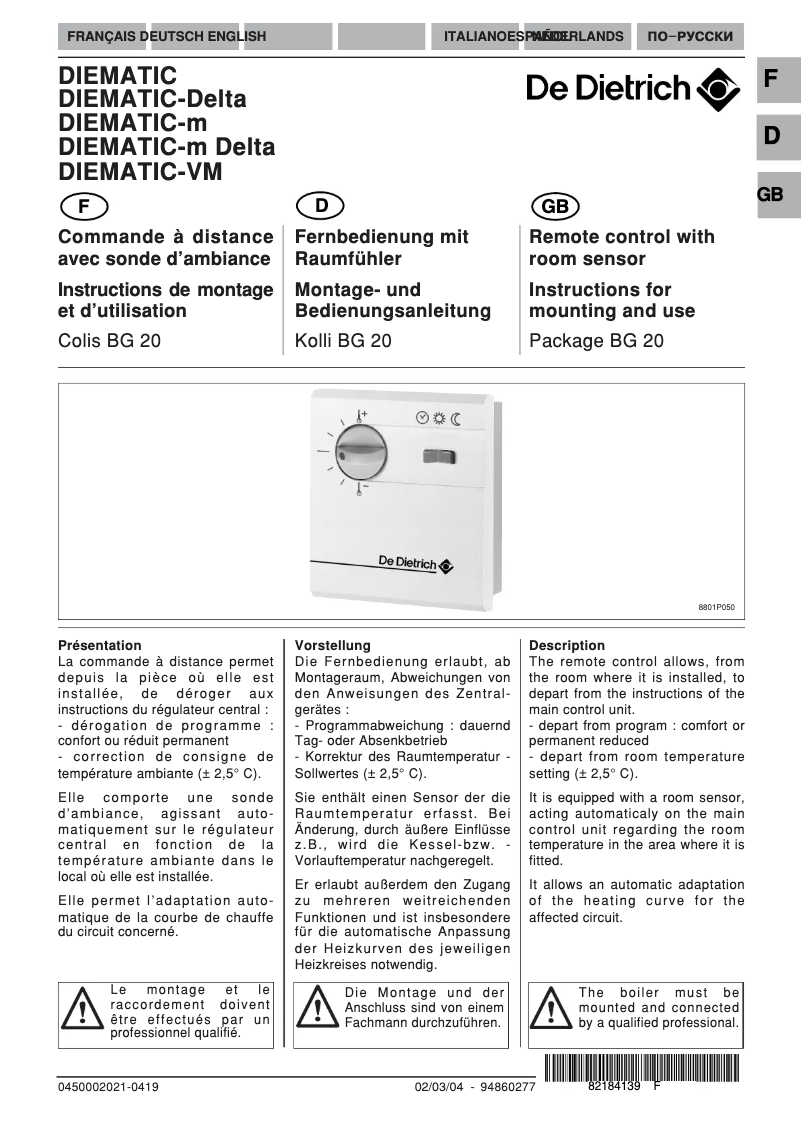 First page image of the manual for DIEMATIC