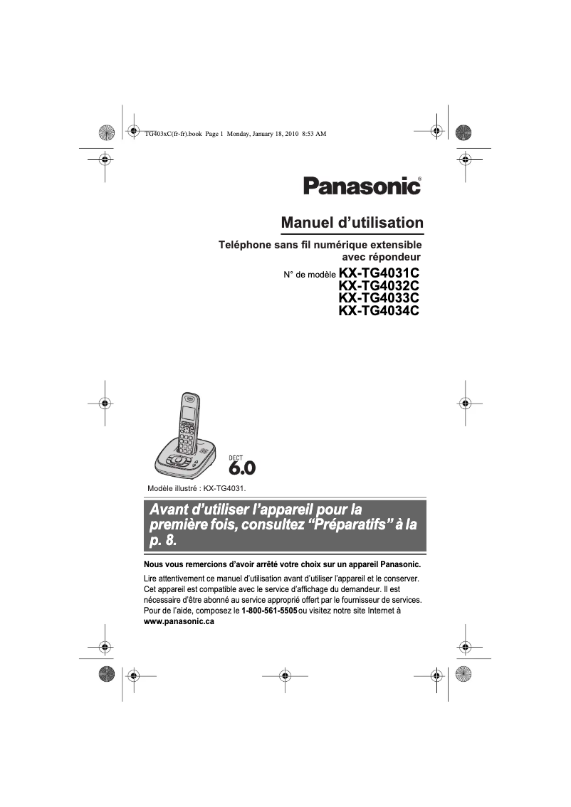 Page 1 of the manual User Manual Panasonic KX-TG4034