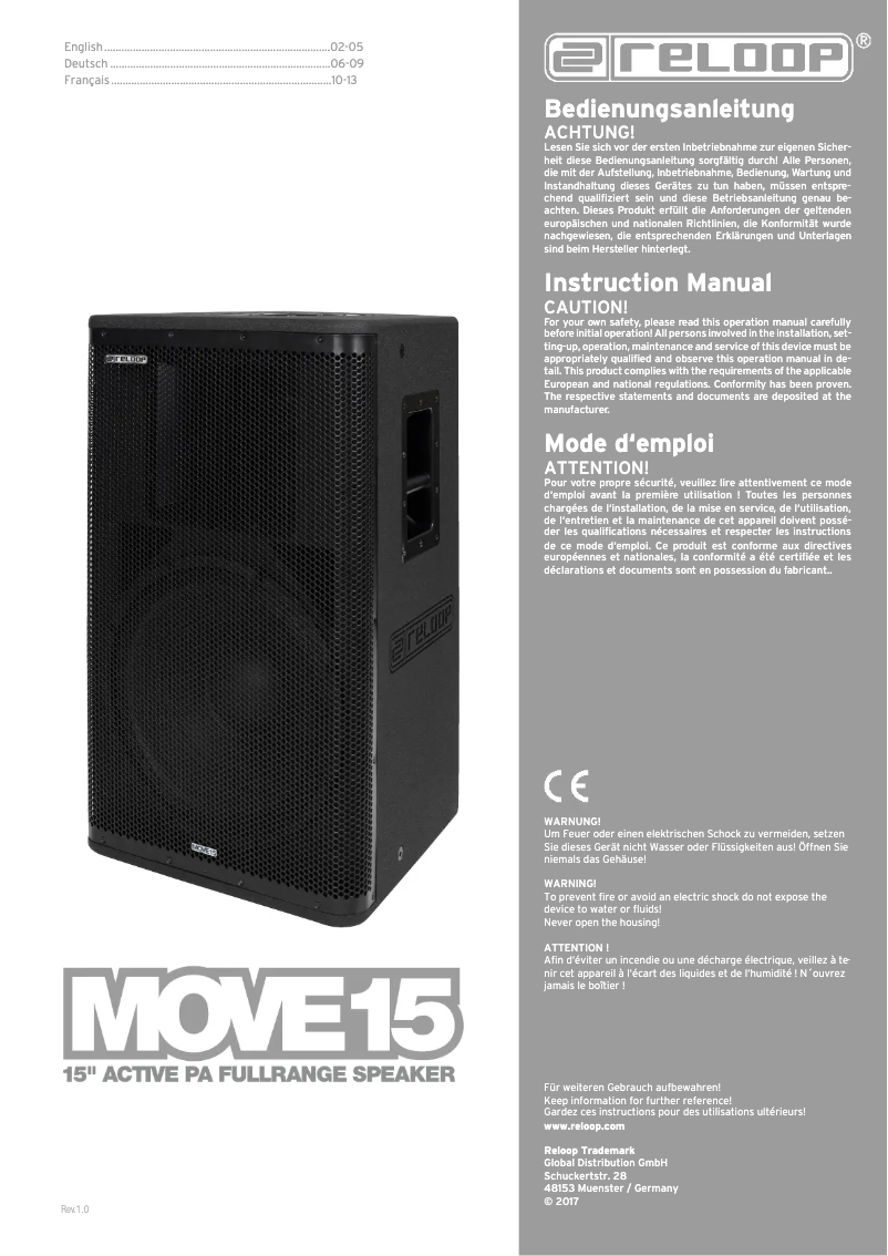 Page 1 of the manual User Manual Reloop Move 15