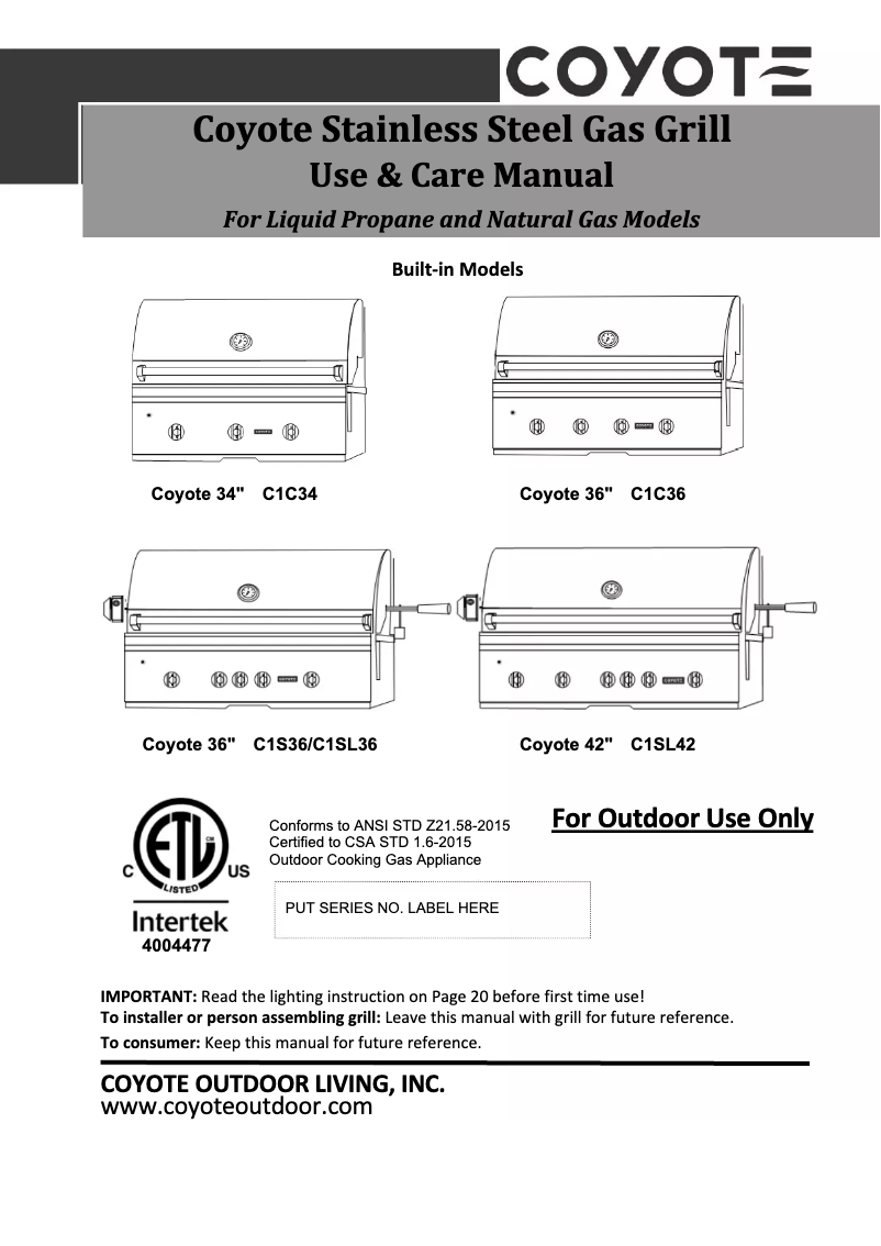 First page image of the manual for C1C28LP-FS