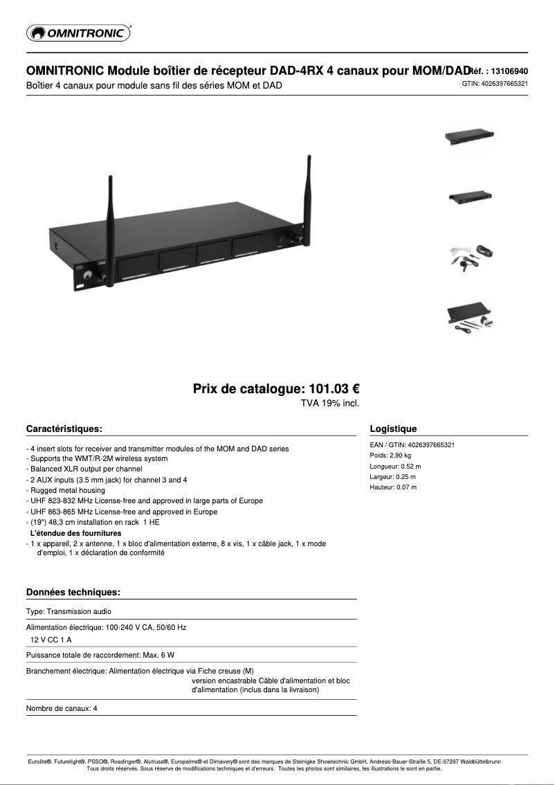 Page 1 of the manual Technical Sheet Omnitronic DAD-4RX