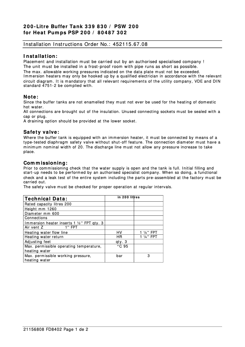 First page image of the manual for PSW200