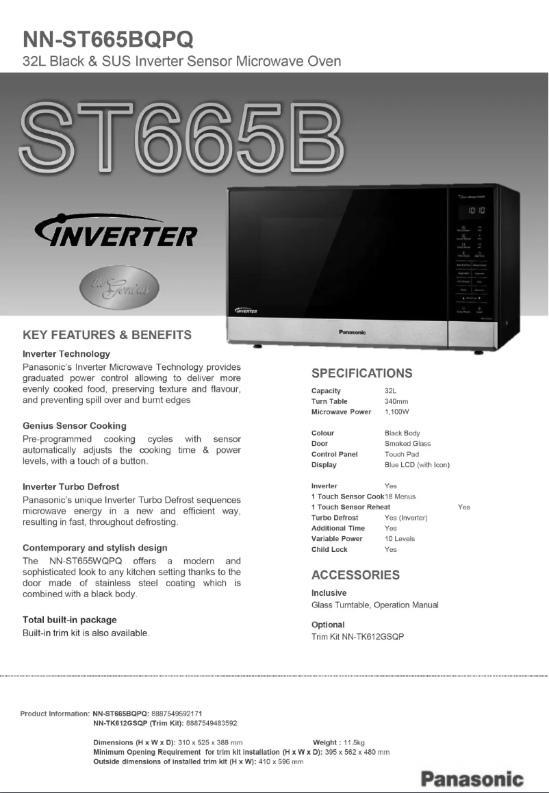 Page 1 of the manual Technical Sheet Panasonic Inverter NN-ST665B