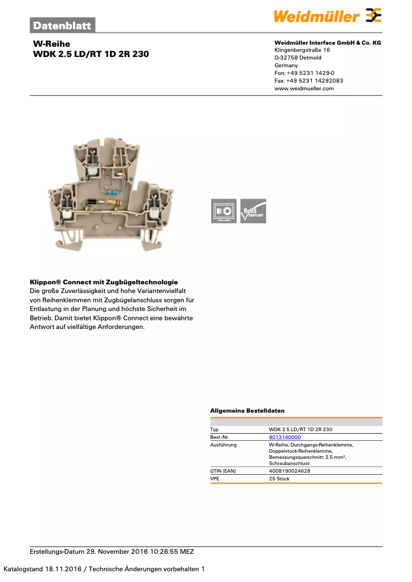 Page 1 of the manual User Manual Weidmüller WDK 2.5 LD/RT 1D 2R 230