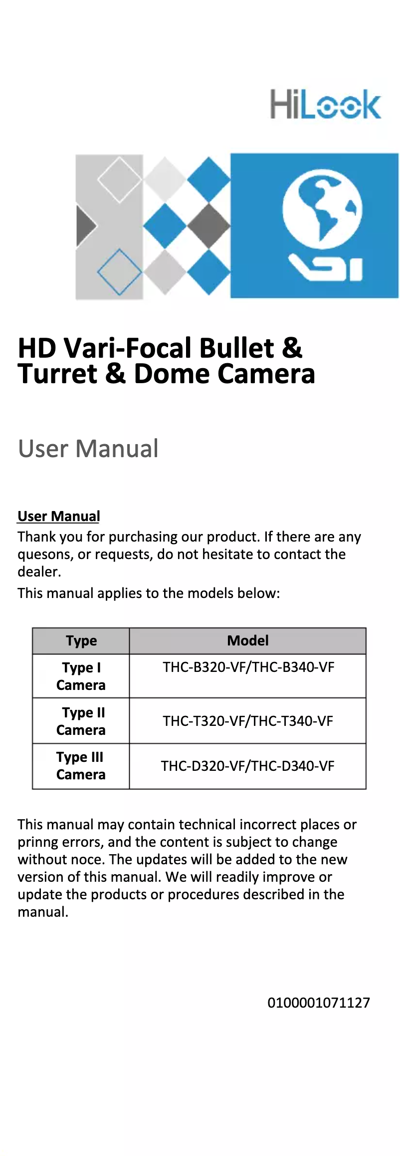 First page image of the manual for THC-T320-VF